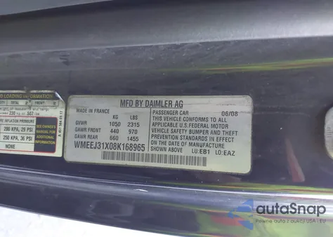 2008 Smart Fortwo Passion/Pure z USA, uszkodzony, nr VIN WMEEJ31X08K168965